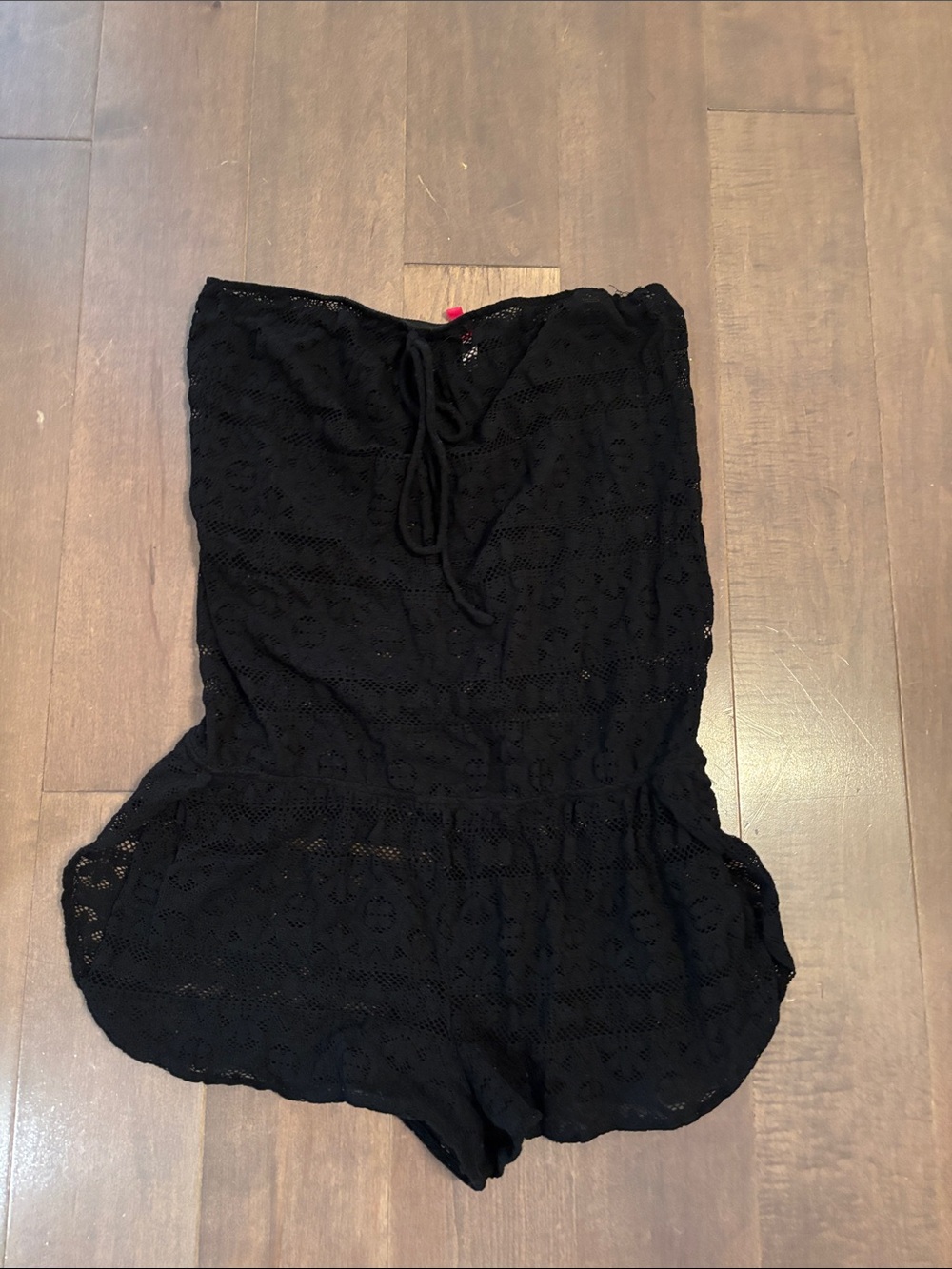 Victoria's Secret Black Lace Strapless Romper with Scallop Hem